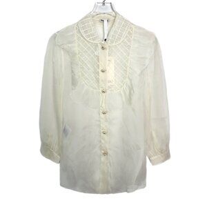 Miu Miu Beige Lace Collar Sheer Long Sleeve Chiffon Shirt